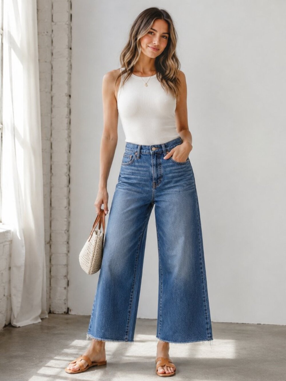 Madewell Women's Sz 26 Perfect Vintage Wide Leg Crop Jeans Raw Hem 90s Coastal